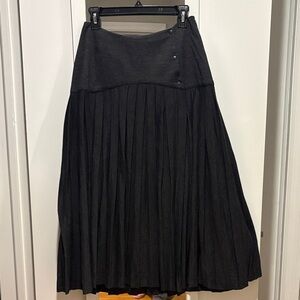 Thierry Mugler Black Pleated Maxi Skirt with wide Waistband